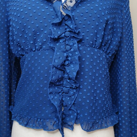 Free People Smocked Ruffled Sheer Polka Dot Blouse Size Small - Picture 2 of 9
